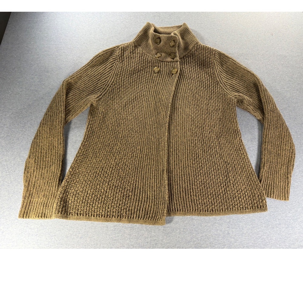 Woolrich Womens Dark Khaki Heather Cotton Waffle Knit Button Cardigan Sweater L